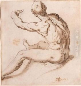 A Seated Male Nude, Seen From Behind by Abraham Bloemaert