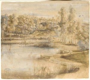 Wooded Landscape With A Lake And Cottages In The Distance by Lucas Van Uden