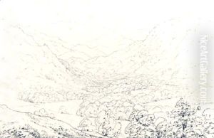 View Of A Wooded Mountain Valley by Wilhelm Von Kobell