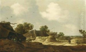 A Dune Landscape With Travellers On A Path And Peasants Resting Near Farms by Pieter de Neyn