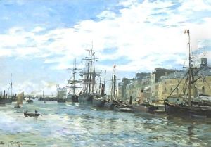 Le Bassin Du Roi Au Havre by Edmond Marie Petitjean