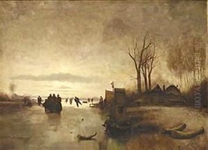 A Winter Landscape With Skaters Near A A'Koek En Zopie A'