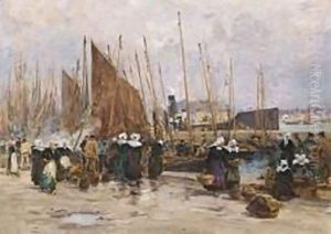 A Fish Market In Brittany by Fernand Marie Eugene Legout-Gerard