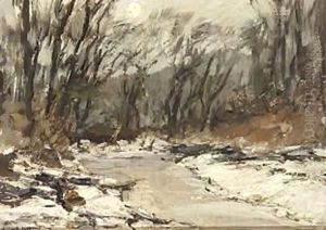 A Wooded Winter Landscape by Louis Apol