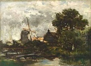 Windmills In A Polder Landscape