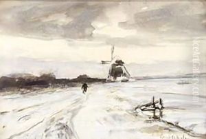 A Traveller In A Winter Landscape by Louis Apol