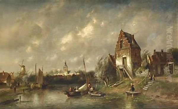 Figures In A River Landscape, A Town Beyond - view 1