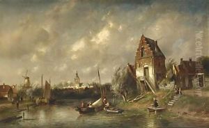 Figures In A River Landscape, A Town Beyond Figures In A River Landscape, A Town Beyond