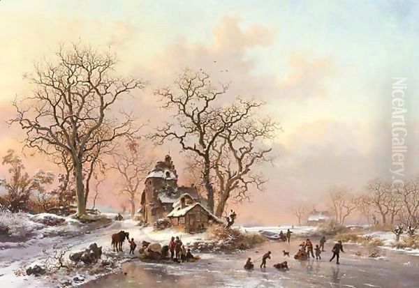 A Winter Landscape With Skaters Near A Hamlet - view 1
