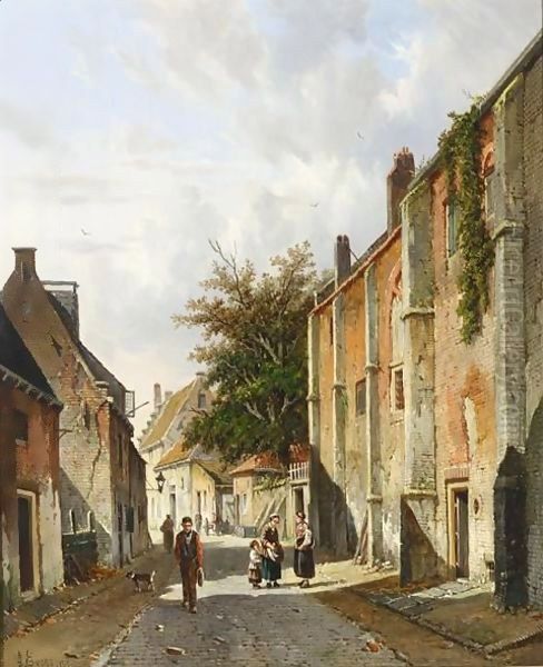 Villagers In A Sunlit Street Near The Old Hospital, Harderwijk - view 1
