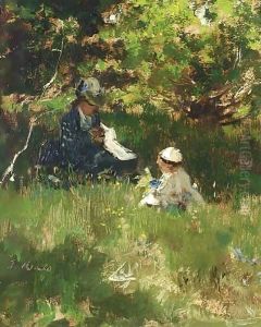 A Mother And Child In A Garden