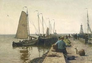 Moored Fishing Boats In Enkhuizen Harbour by Willem Bastiaan Tholen