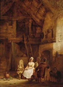 Lady Sitting At The Spinning Wheel