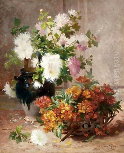 A Vase And A Basket Of Flowers - view 1