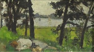 Figure Resting Beside A Lake
