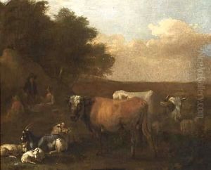 A Landscape With Shepherds Tending Their Herd by Albert-Jansz. Klomp