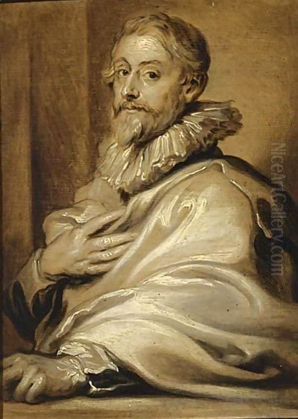 An En Grisaille Portrait Of The Engraver Pieter De Jode The Elder - view 1