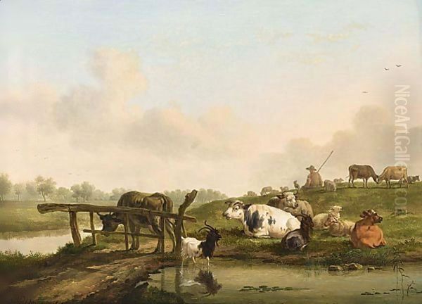 A River Landscape With A Shepherd And His Cattle Resting - view 1
