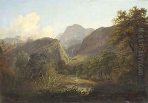 A Vieuw Of A Mountainous Landscape. by Joseph Steingrubel