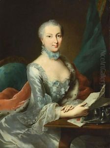A Portrait Of A Lady, Seated Three-Quarter Length At A Desk, Wearing A Blue Dress With An Ermine-Lined Fur Mantle And Holding A Letter In Her Hand
