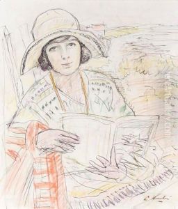 Portrait Of A Young Lady Reading by George Leslie Hunter