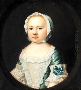 Portrait Of The Hon. Caroline Curzon, Daughter Of The 1st Baron Scarsdale, When A Child, Half Length, Wearing A Blue Silk Dress And A White Lace Cap by Josepf Wright Of Derby
