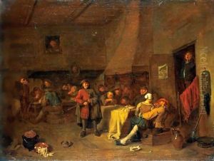 A Tavern Interior With A Pipe-Player And A Merry Company Carousing And Playing Cards by Egbert Jaspersz. van, the Elder Heemskerck
