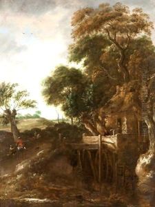 A Wooded River Landscape With A Mill And A Cavalier Giving Alms To A Beggar