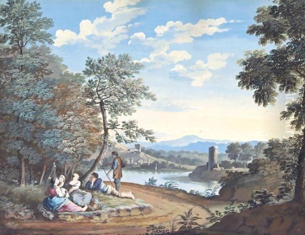 A Landscape With Figures Resting By A River, A Tower To The Right And Buildings In The Background - view 1