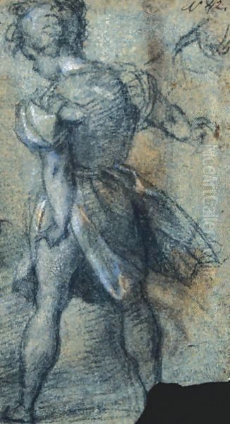 A Standing Figure Of A Young Boy, Seen From Behind, His Face Almost In Profile And A Separate Sketch Of His Left Hand At The Top Corner - view 1