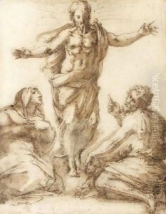Christ Appearing Between The Madonna And St. John The Baptist by Giorgio Vasari