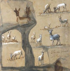 A Sheet Of Studies Of Deer by Claude Lorrain (Claude Gellee)