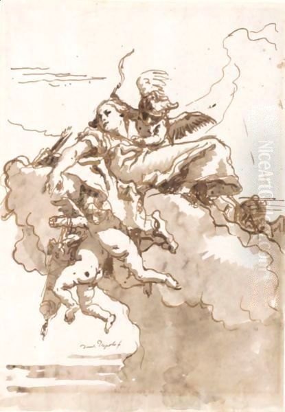 A Female Figure In The Clouds, Surrounded By Putti With A Bow And Quivers Of Arrows - view 1
