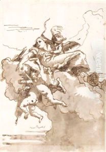 A Female Figure In The Clouds, Surrounded By Putti With A Bow And Quivers Of Arrows
