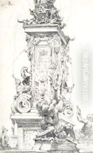 The Otto Von Wittelsbach Fountain At The Munich Residence by Adolph von Menzel