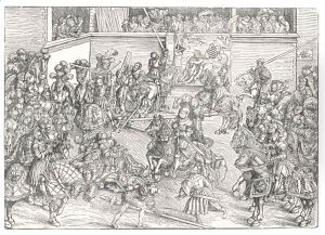 The Second Tournament With The Tapestry Of Samson And The Lion by Lucas The Elder Cranach