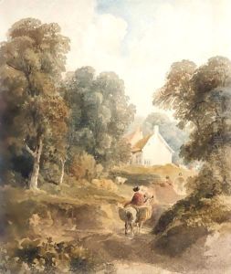 A Woman On A Donkey Returning From Market by Peter de Wint