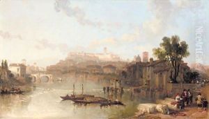 A View Of The Palace Of The Caesars, Rome, From The River Tiber by David Roberts