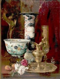 Still Life With Flowers And China by Antoine Vollon