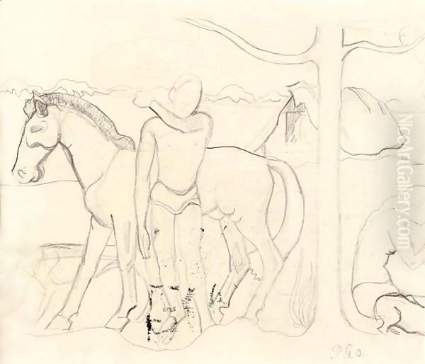 Homme Et Cheval Dans Un Paysage - view 1