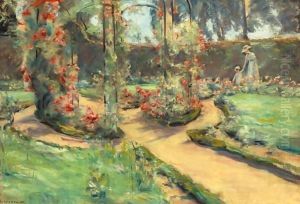 Der Rosengarten In Wannsee Mit Der Tochter Und Der Enkelin Des Kunstlers (The Rose Garden In Wannsee With The Artist's Daughter And Grand-Daughter) by Max Liebermann