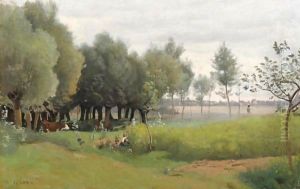 Saulaie Avant La Fenaison by Jean-Baptiste-Camille Corot