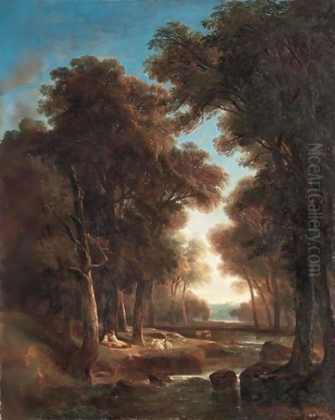 Paysage Avec Arbres, Eau, Bergers Et Vaches, 1842 - view 1