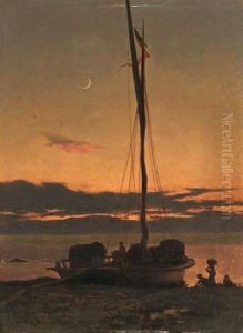 Barque Au Clair De Lune, 1869 by Francois Bocion