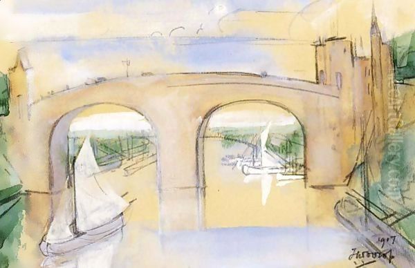 Sailing Boats Passing Under A Bridge - view 1