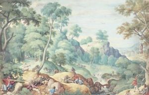 Extensive Landscape With A Bear Hunt by Hans Bol