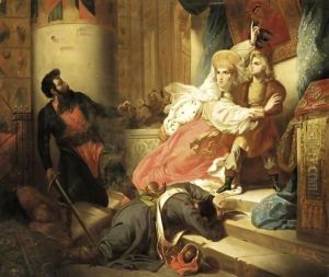 Princess Naryshkina Protecting The Young Peter The Great, A Faithful Copy After The Painting By Karl Shteiben (1788-1856), Which Hangs In The Russian Museum, St. Petersburg by Klavdiy Vasilievich Lebedev