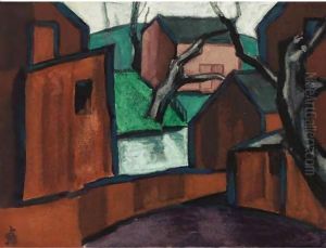 Red Houses On The River by Oscar Bluemner