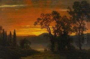Sunset Over The River 2 by Albert Bierstadt
