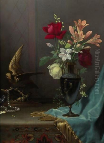 Vase Of Mixed Flowers With A Dove - view 1
